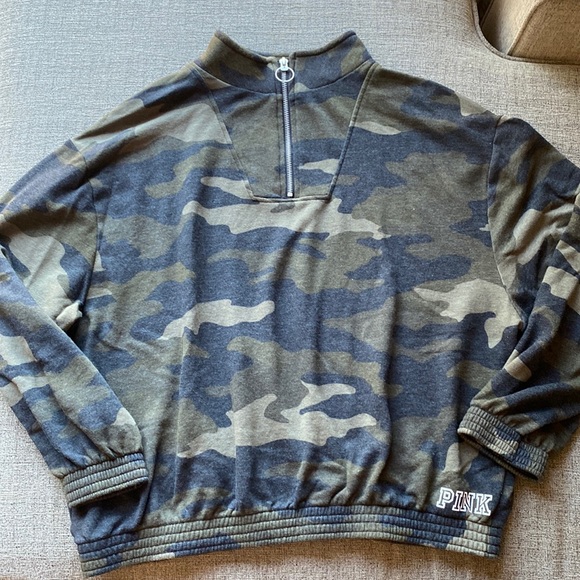 PINK Victoria's Secret Sweaters - Oversized PINK Camo 1/4 Zip